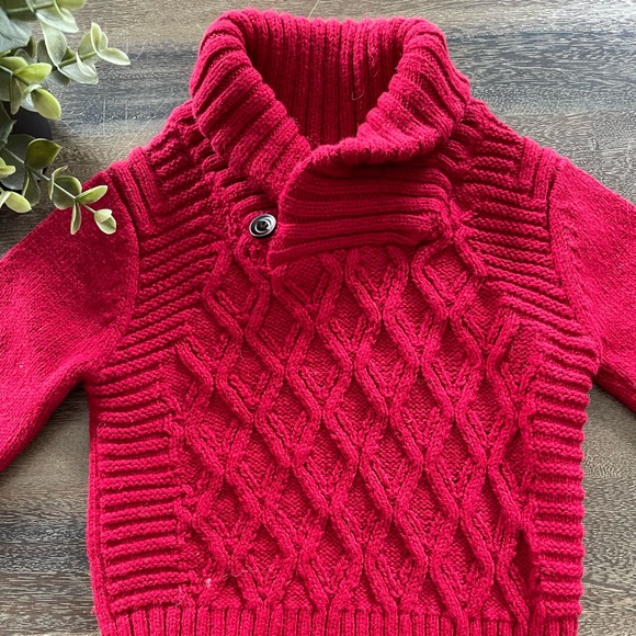 SOLD Red Cable Knit Sweater, 12 months - Picture 2 of 7